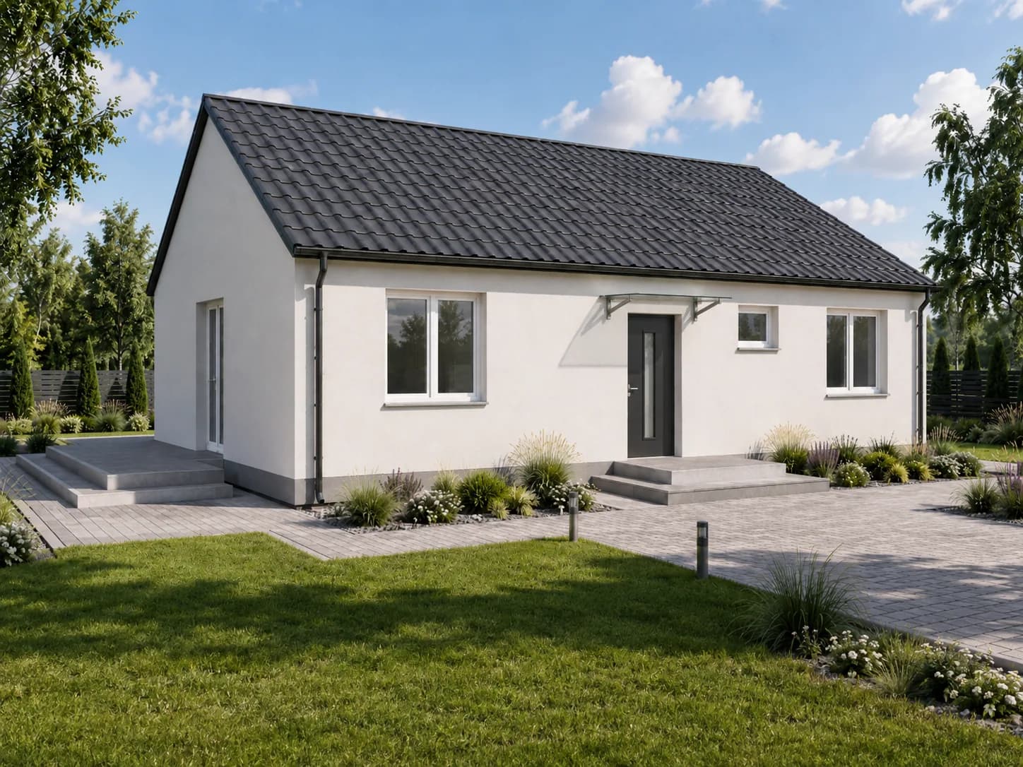 Dom 90 m² — układ Optymalny, dach dwuspadowy
